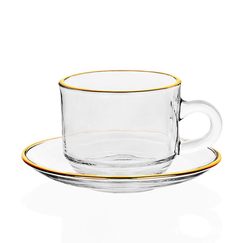 Espresso Cup Saucer - Goldene Kante Glas Kaffeetassen, Liebhaber Paar