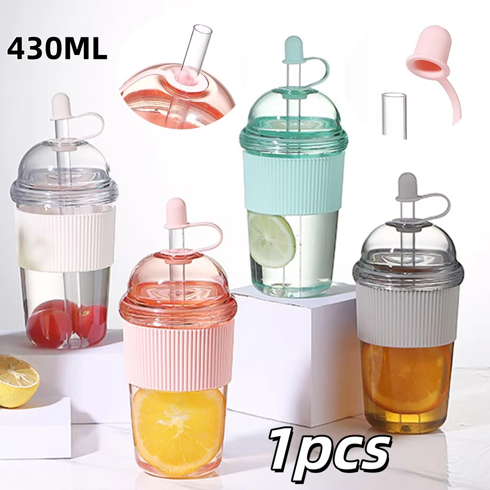 Coffee Jelly Tea - 1 Stück 430ml Tragbarer Flip-Strohhalm-Becher aus