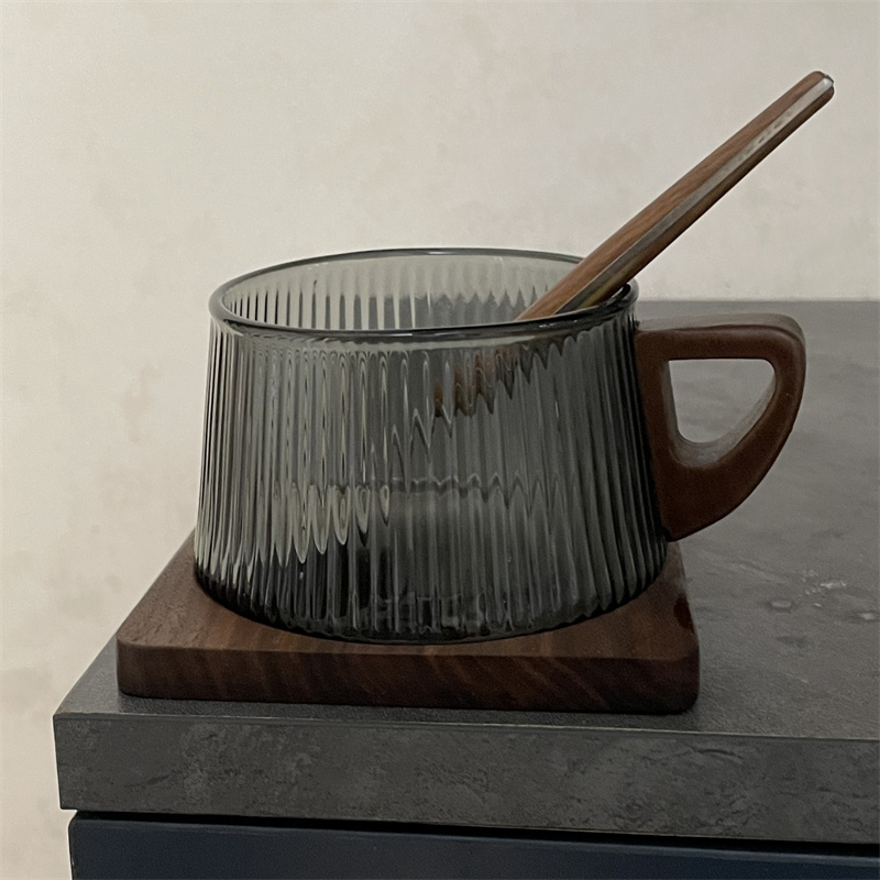 Espresso Cup Saucer - 200 ml Streifen Glas Kaffeetasse und