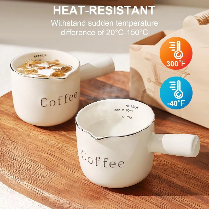 Coffee Tea Espresso - Mini-Keramik-Kaffeetasse mit Henkel, V-förmiger Ausgießer, Milchtasse,