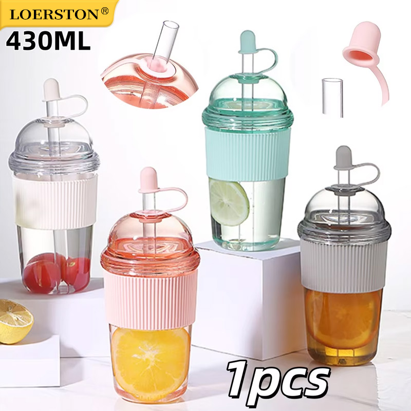 Coffee Jelly Tea - 1 Stück 430ml Tragbarer Flip-Strohhalm-Becher aus
