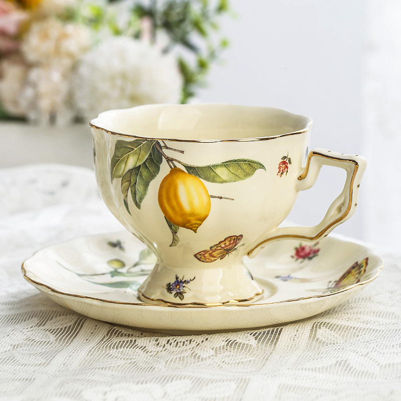 Espresso Cup Saucer - Vintage Zitrone Teekanne Kaffeetasse und Untertasse